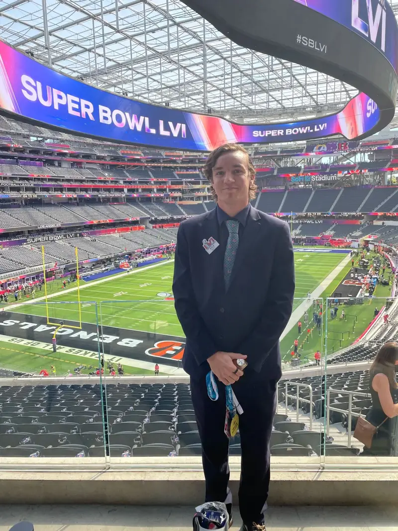 Kyle on the field level at Super Bowl LVI